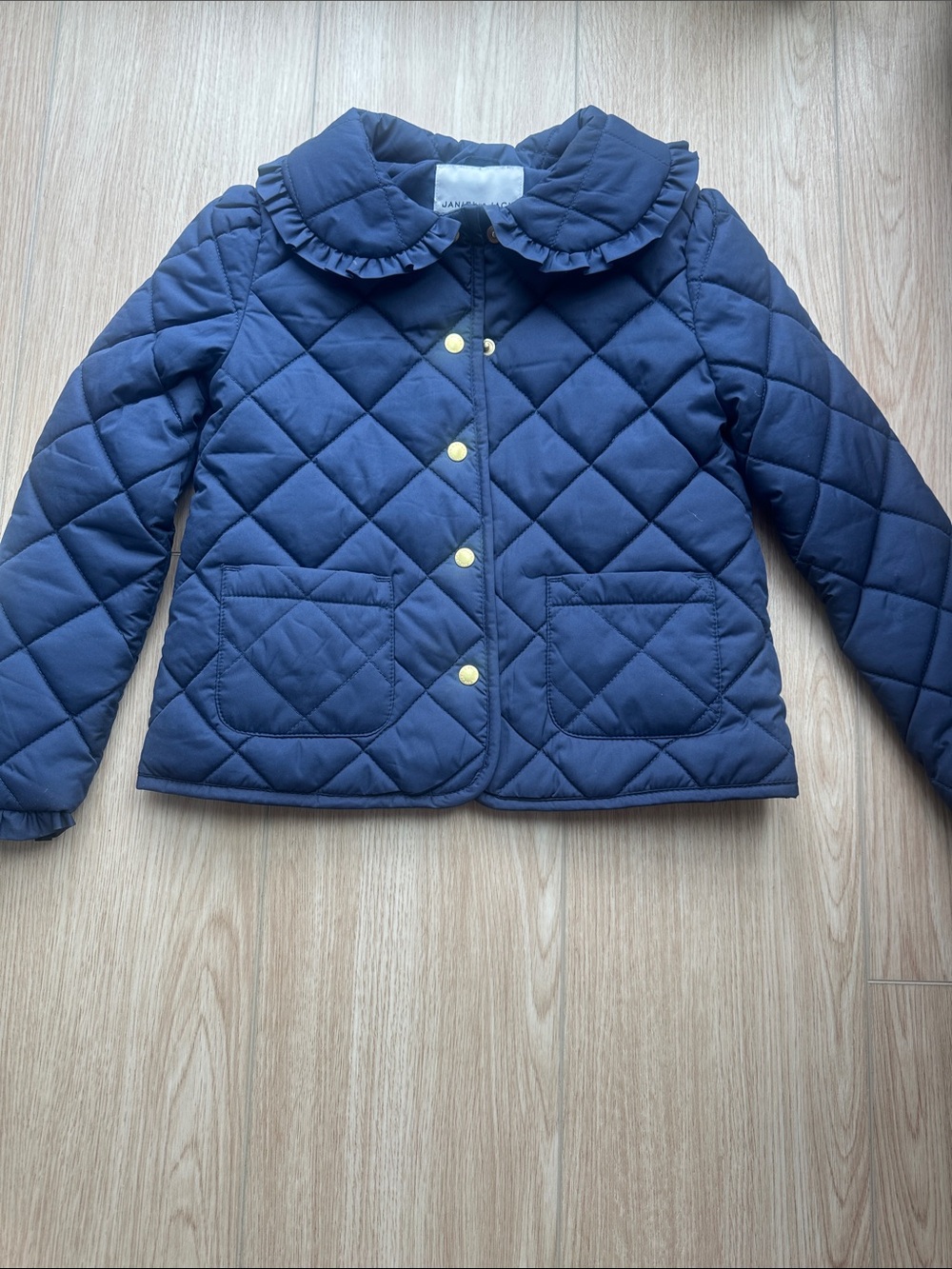 Janie and Jack Navy Quilted Puffer Jacket with Ruffle Collar